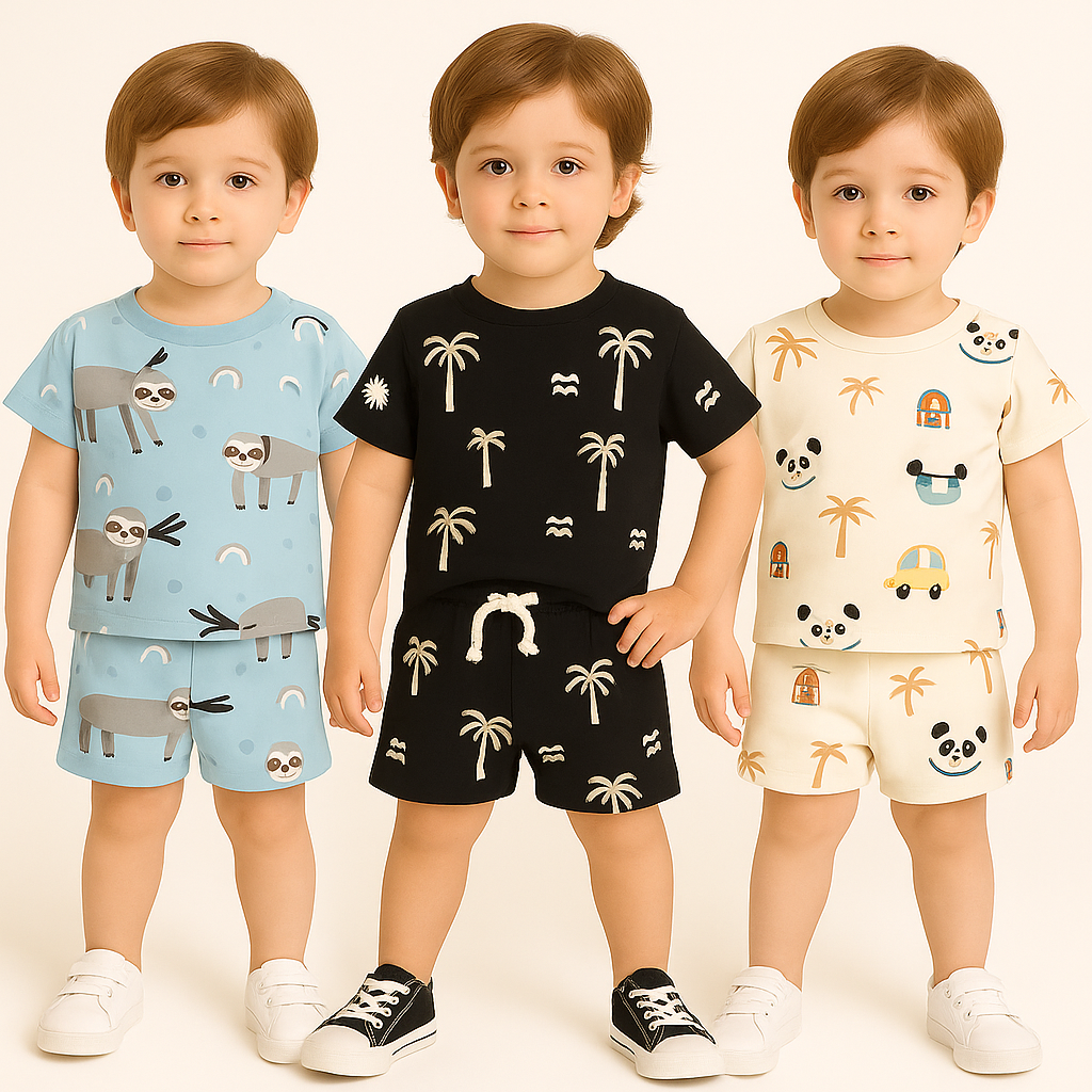 KIDS BLACK NARIYELI , SKY MONEKY , CREAM BABY CORD - SET ( COMBO PACK OF 3 )