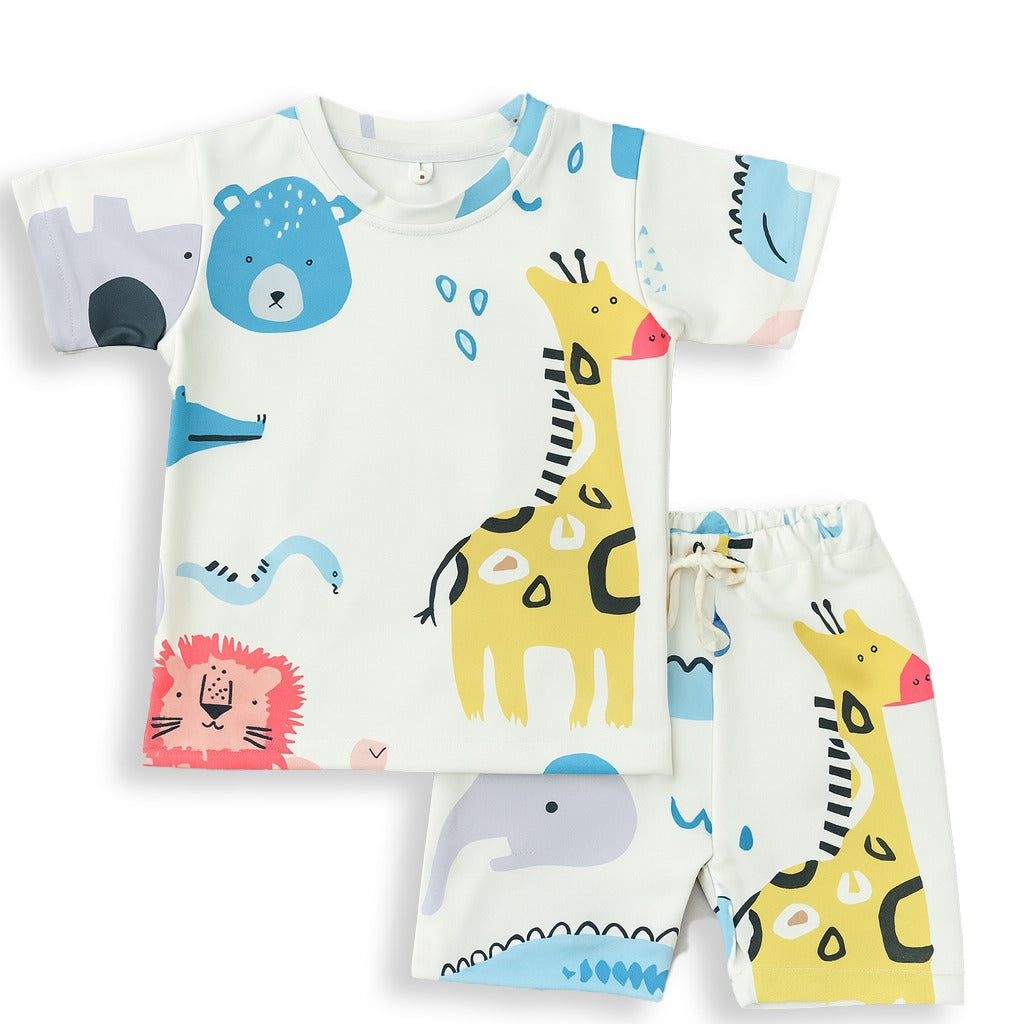 WHITE YELLOW GIRAFF KIDS WEAR T-SHIRT & SHORTS SET