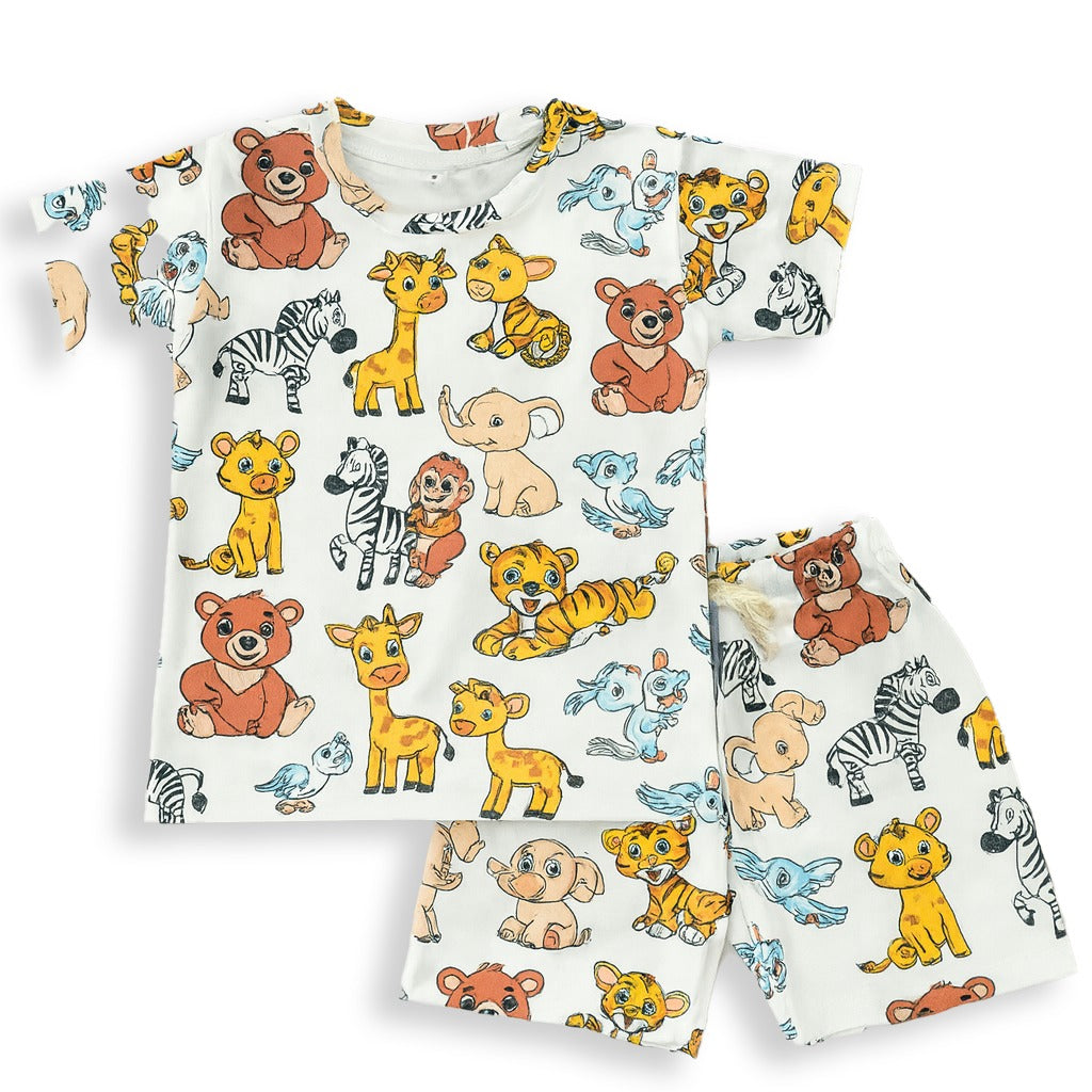 WHITE ZIBRA KIDS WEAR T-SHIRT & SHORTS SET