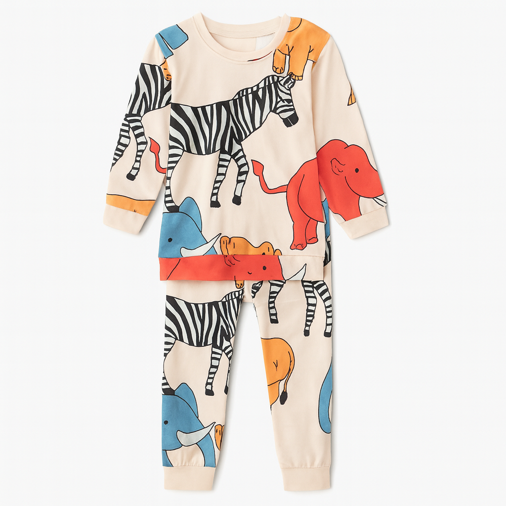 CREAM ANIMAL KIDS WEAR TOP AND BOTTOM FULL CO-ORD SET