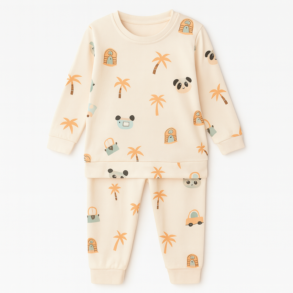CREAM NARIYELI KIDS WEAR TOP & BOTTOM FULL CO-ORD SET