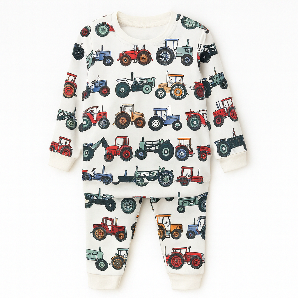 WHITE TRACTOR-KIDS WEAR TOP & BOTTOM FULL CO-ORD SET