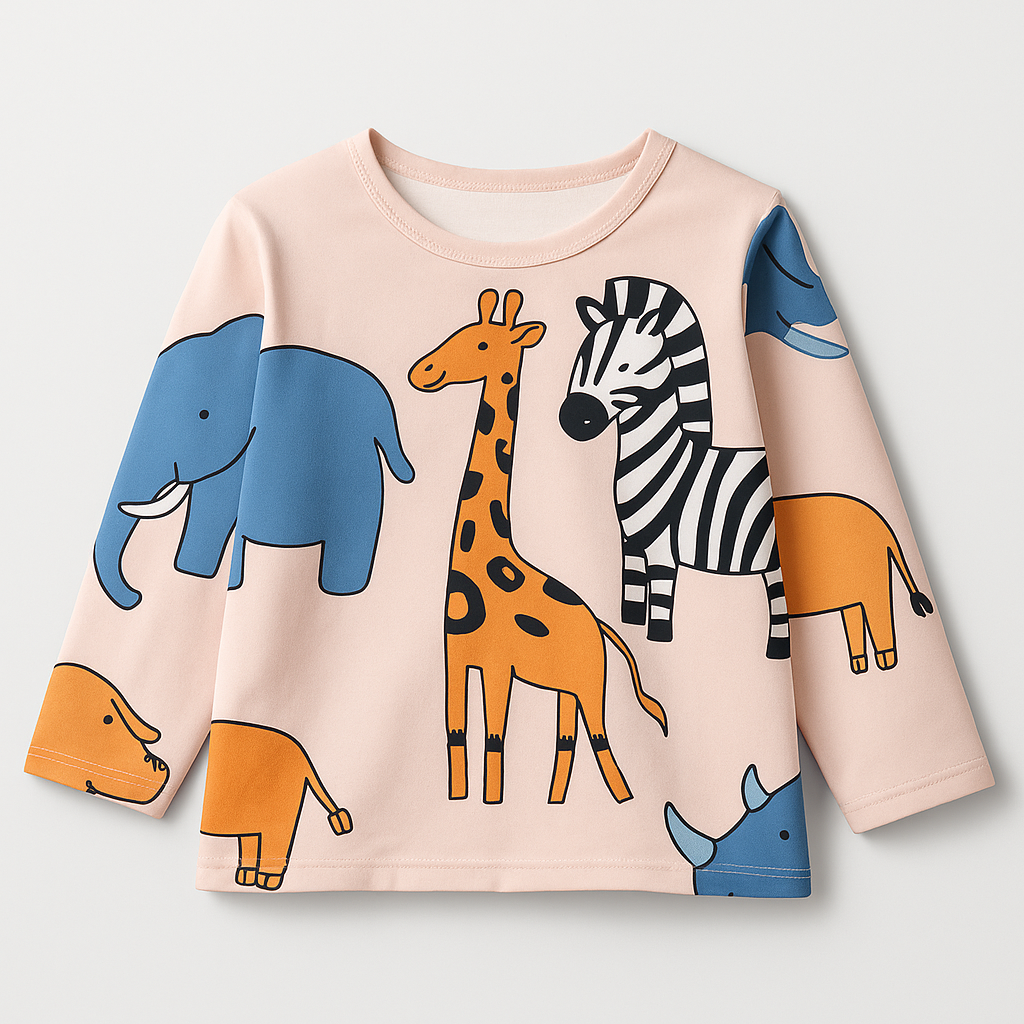 CREAM ANIMAL KIDS WEAR TOP AND BOTTOM FULL CO-ORD SET