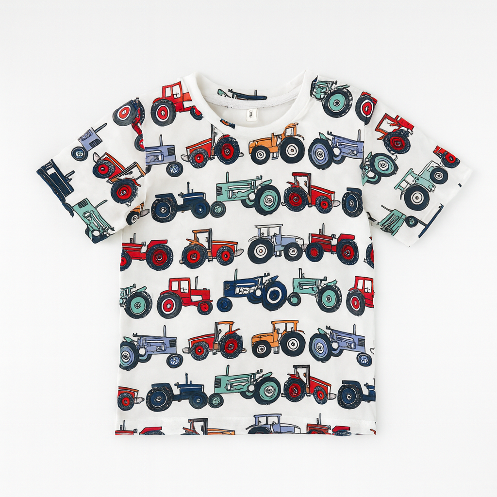 WHITE TRECTOR KIDS WEAR TSHIRT .