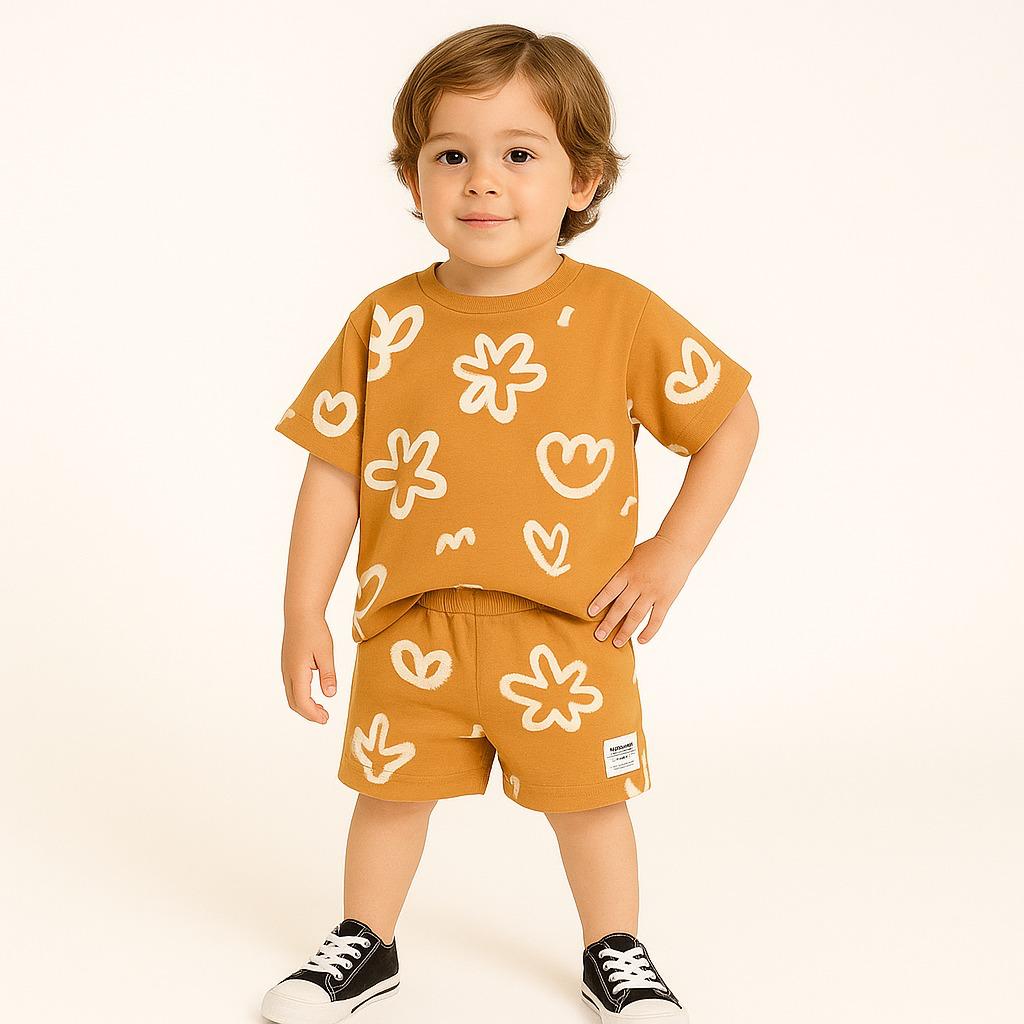 YELLOW FOOL KIDS WEAR TSHIRT & SHORTS SET .