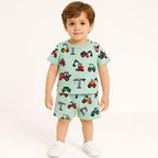 GREEN TRUCK KIDS WEAR TSHIRT & SHORTS SET .