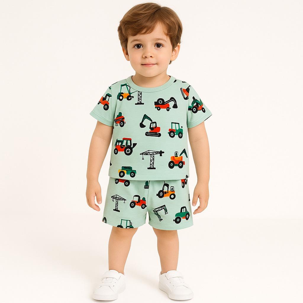 GREEN TRUCK KIDS WEAR TSHIRT & SHORTS SET .