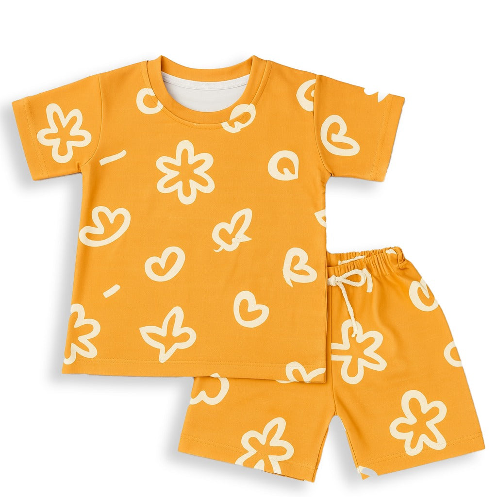 YELLOW FOOL KIDS WEAR TSHIRT & SHORTS SET .