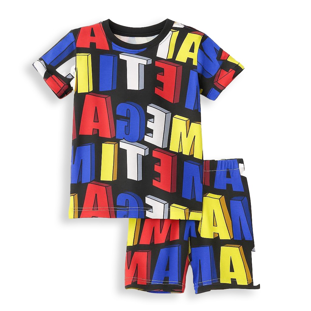 BLACK ABCD KIDS WEAR T-SHIRTS & SHORTS SET
