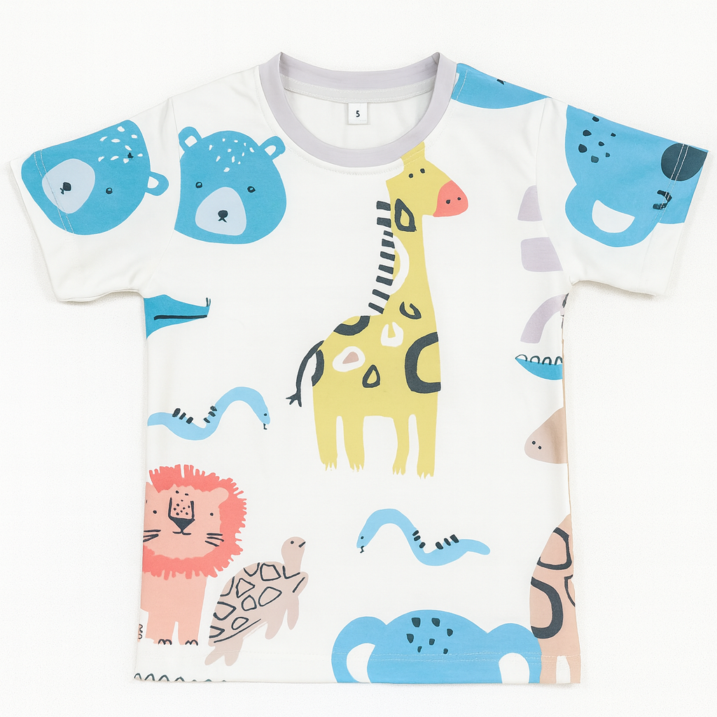 WHITE YELLOW ZIRAFF KIDS WEAR TSHIRT .