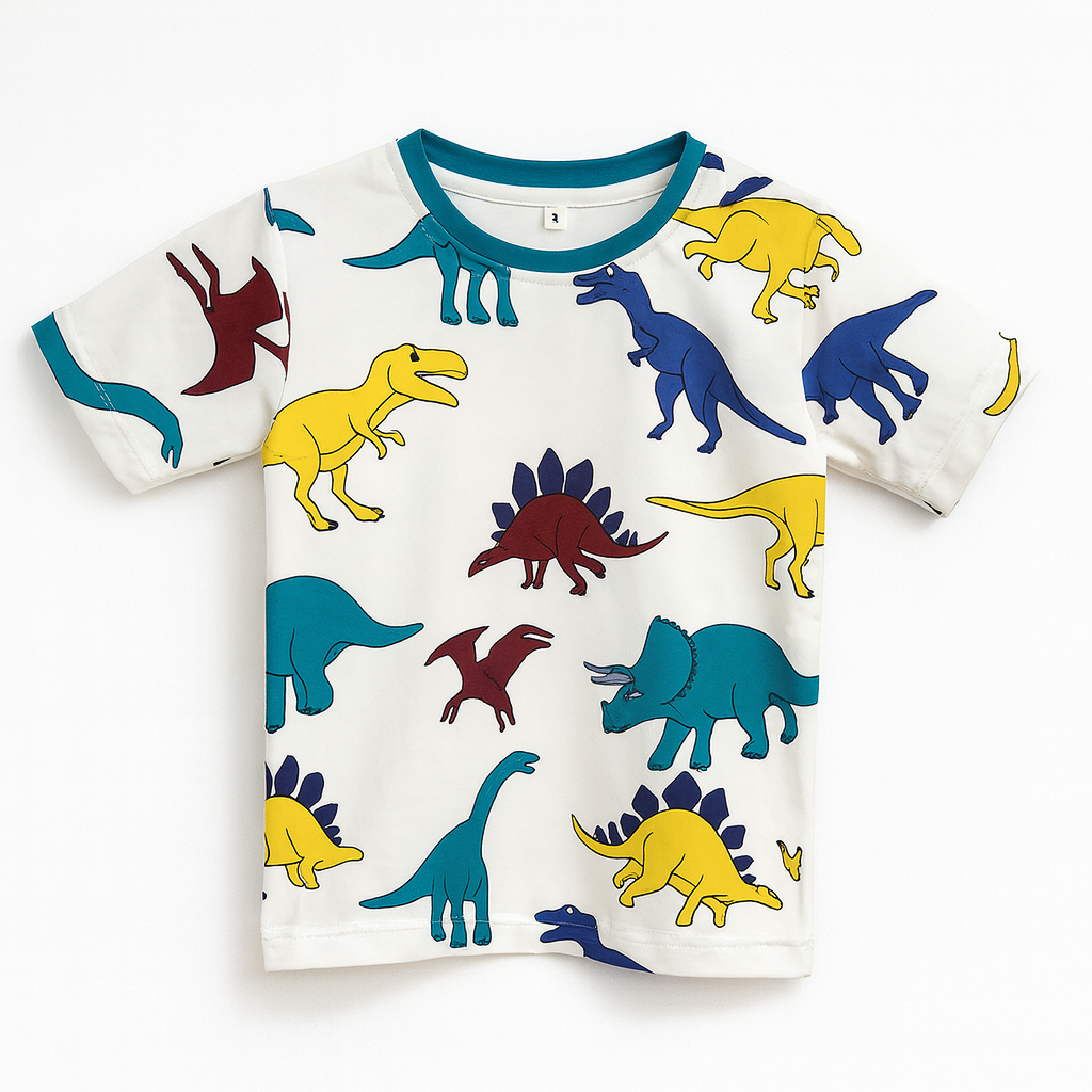 WHITE DAINO  KIDS WEAR TSHIRT .